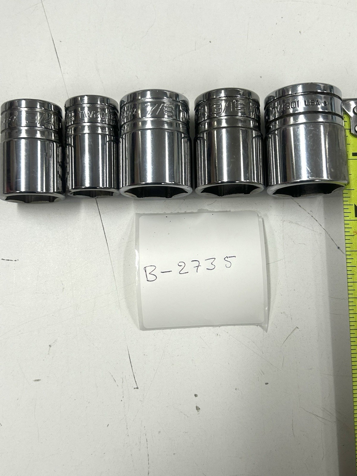 Snap-on (B-2735) 5 Pc 1/2” Drive SAE 12-Point Shallow Socket Set 5/8–15/16 USA