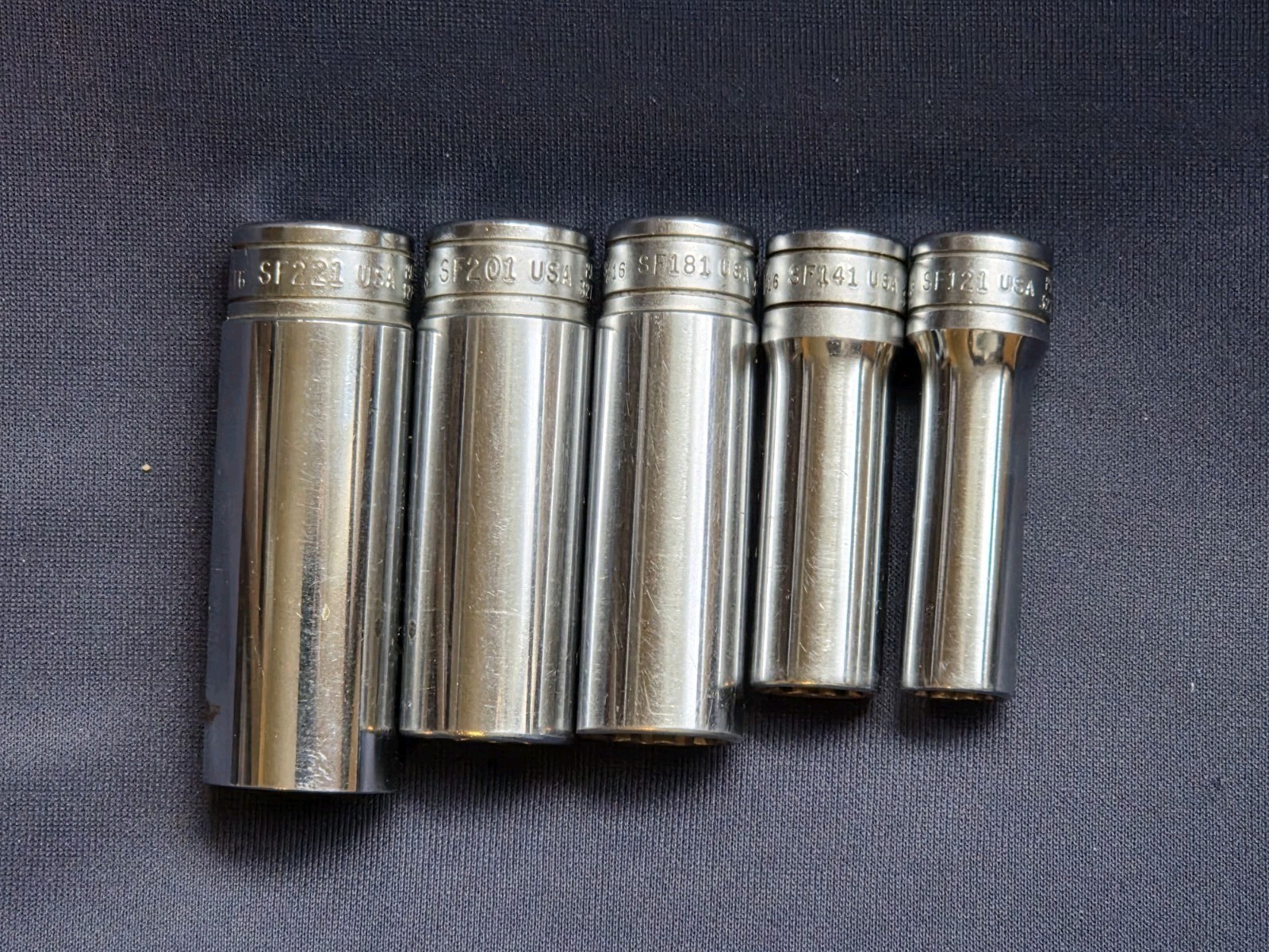 Snap On Lot of 5 – 12 Point 3/8″ Drive DEEP SAE 3/8,7/16,9/16,5/8,11/16 Sockets