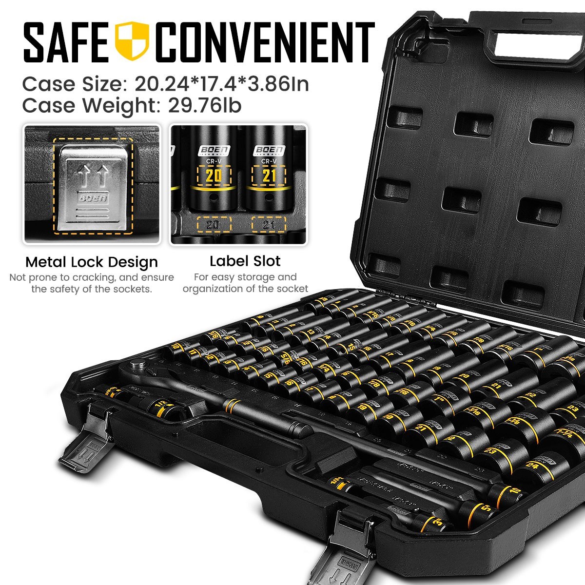 1/2″ Drive Impact Socket Set, 65-Pcs SAE (3/8″ to 1-1/4″) & Metric (10mm-24mm)