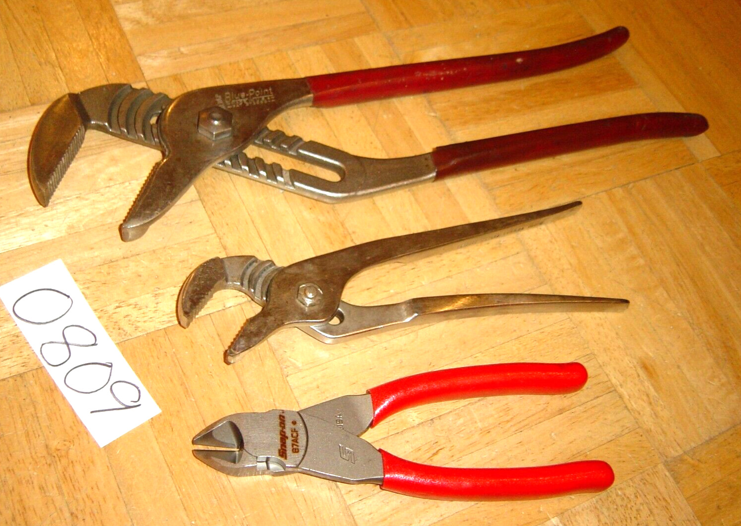 SNAP ON & BLUE-POINT TOOLS 3 PIECE DIAGONAL, 9 & 16 INCH ADJUSTABLE JAW PLIERS