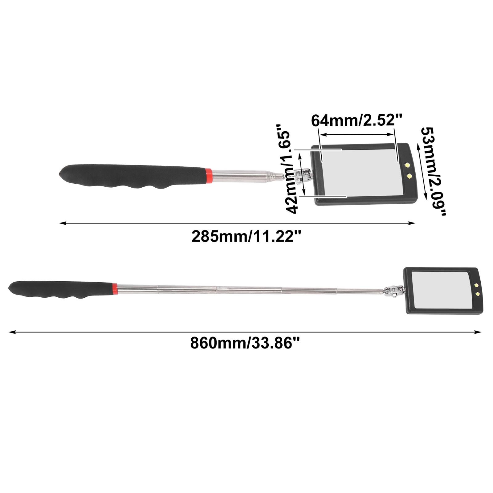 Square Telescopic Inspection Mirror Retractable Hand with White Light for Car