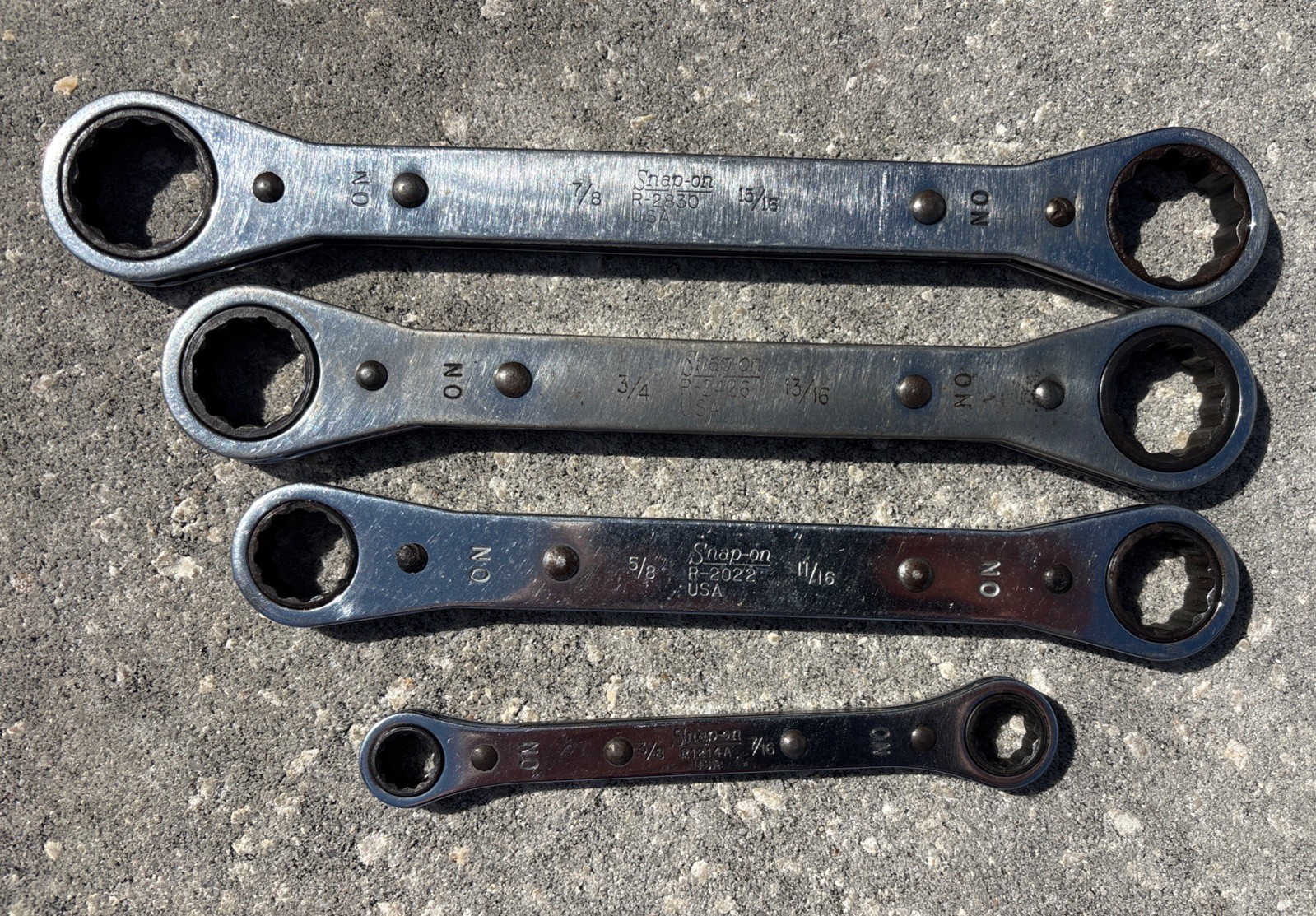 Snap On 4 Piece Ratcheting Double Box End Wrench Set SAE 3/8” To 15/16”