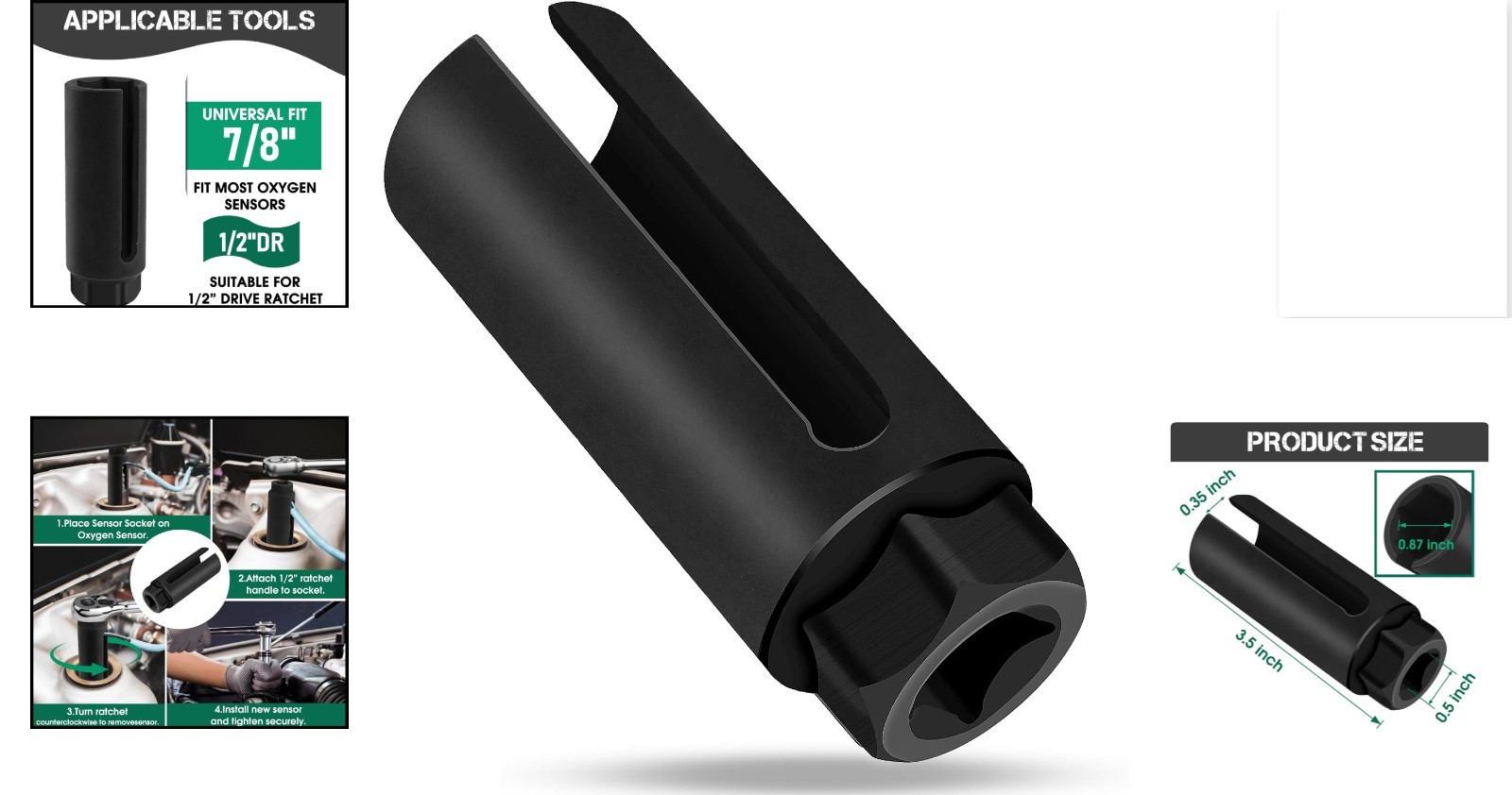 Oxygen Sensor Socket 22mm 7/8 in, 1/2 in Drive O2 Sensor Removal Tool, Heavy-…