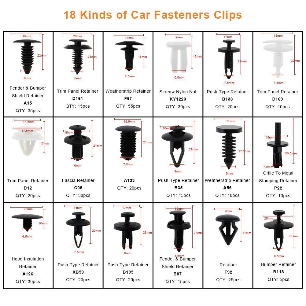DaskFire Car Retainer Kit 450pcs Plastic Trim Clips Nylon M, Body
