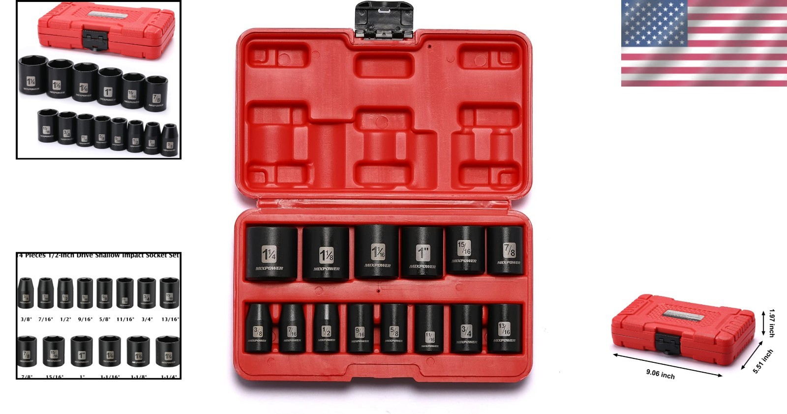 Durable 14-Piece 1/2-Inch Drive Shallow Socket Set with Black Phosphate Finish