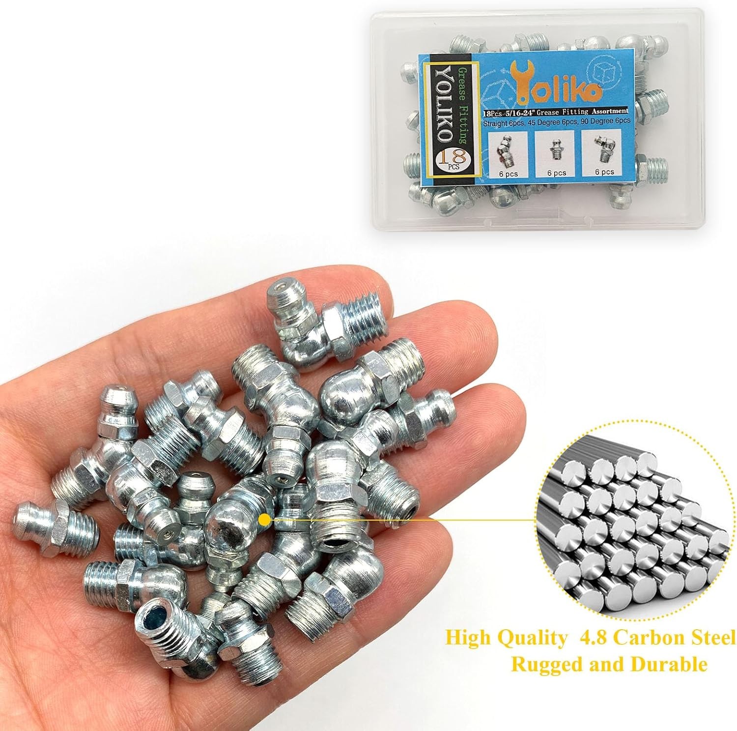 5/16″-24 18Pcs Grease Fitting Assortment Straight 5/16"-24 18Pcs, Sliver