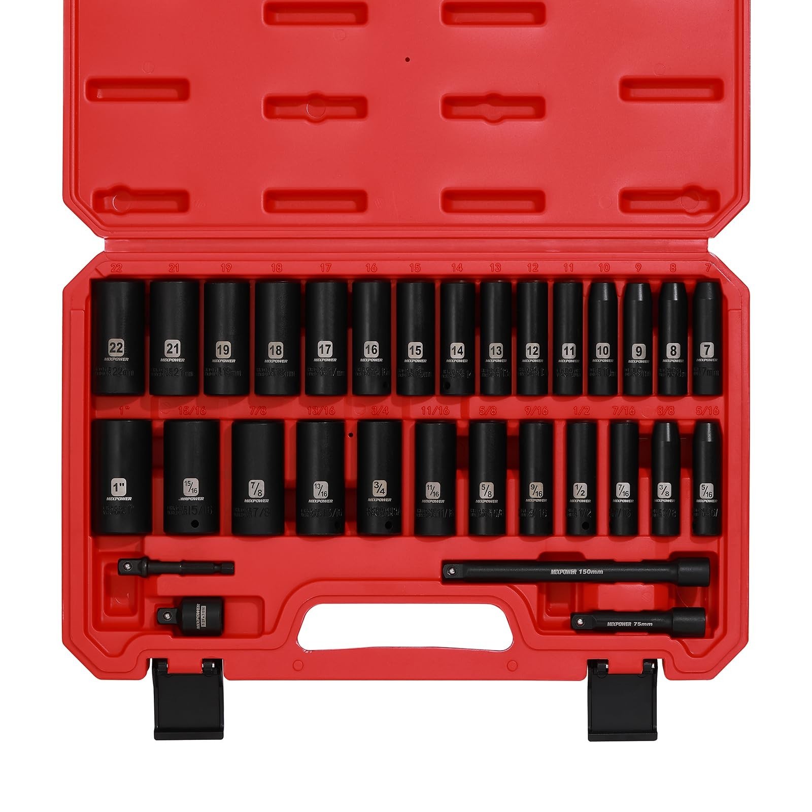 31-Piece 3/8″ Drive Deep Impact Socket Set, 6 Point SAE & Metric, Cr-V Steel