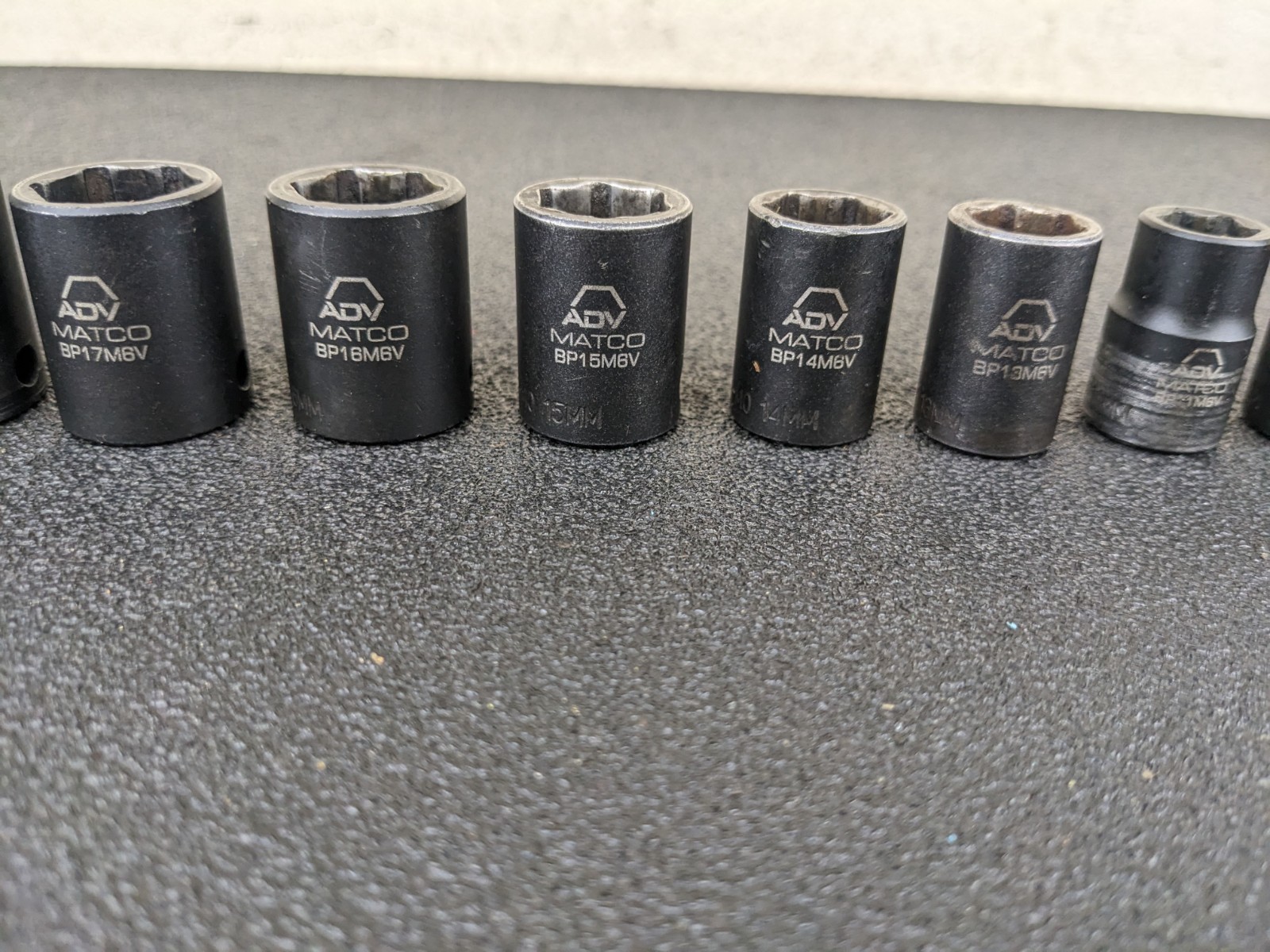 #bo195 Matco Tools ADV 3/8 Drive Short Shallow Impact Socket Metric 6 Point Set