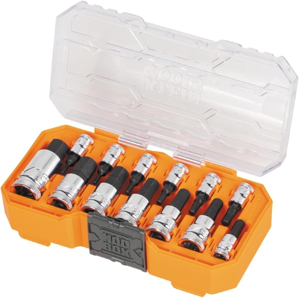 Klein Tools 65213HEX Knurled Hex Bit SAE Socket Set, 1/4, 3/8 and 1/2-Inch Drive