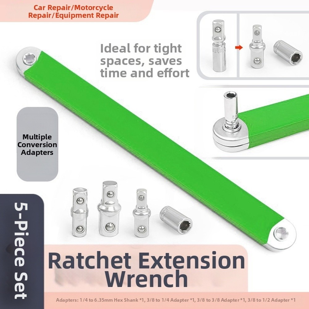 Automotive Ratchet Wrench Set with Extension and Multiple Adapter Sizes