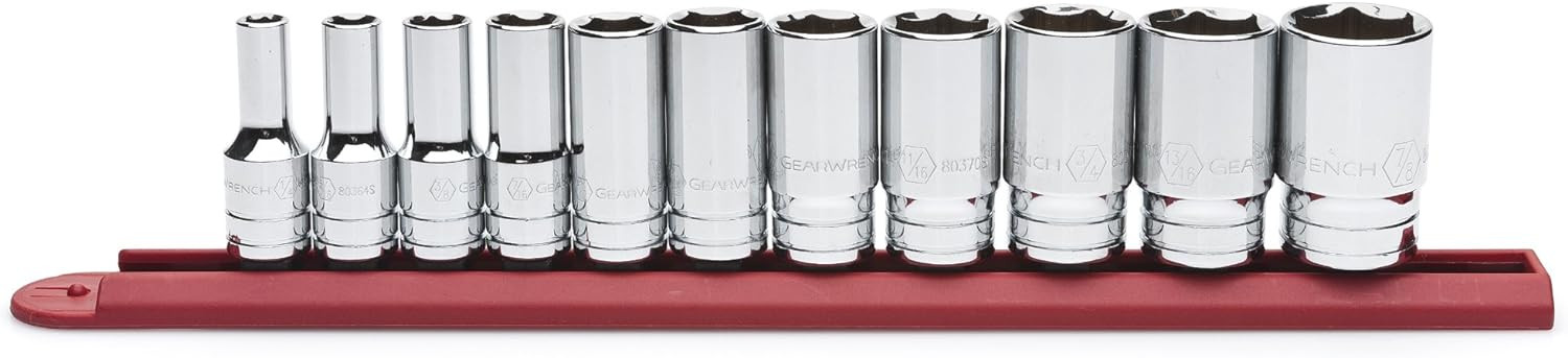 GEARWRENCH 11 Pc. 3/8″ Drive 6 Pt. Mid-Length Socket Set, SAE – 80555S 11 Pc