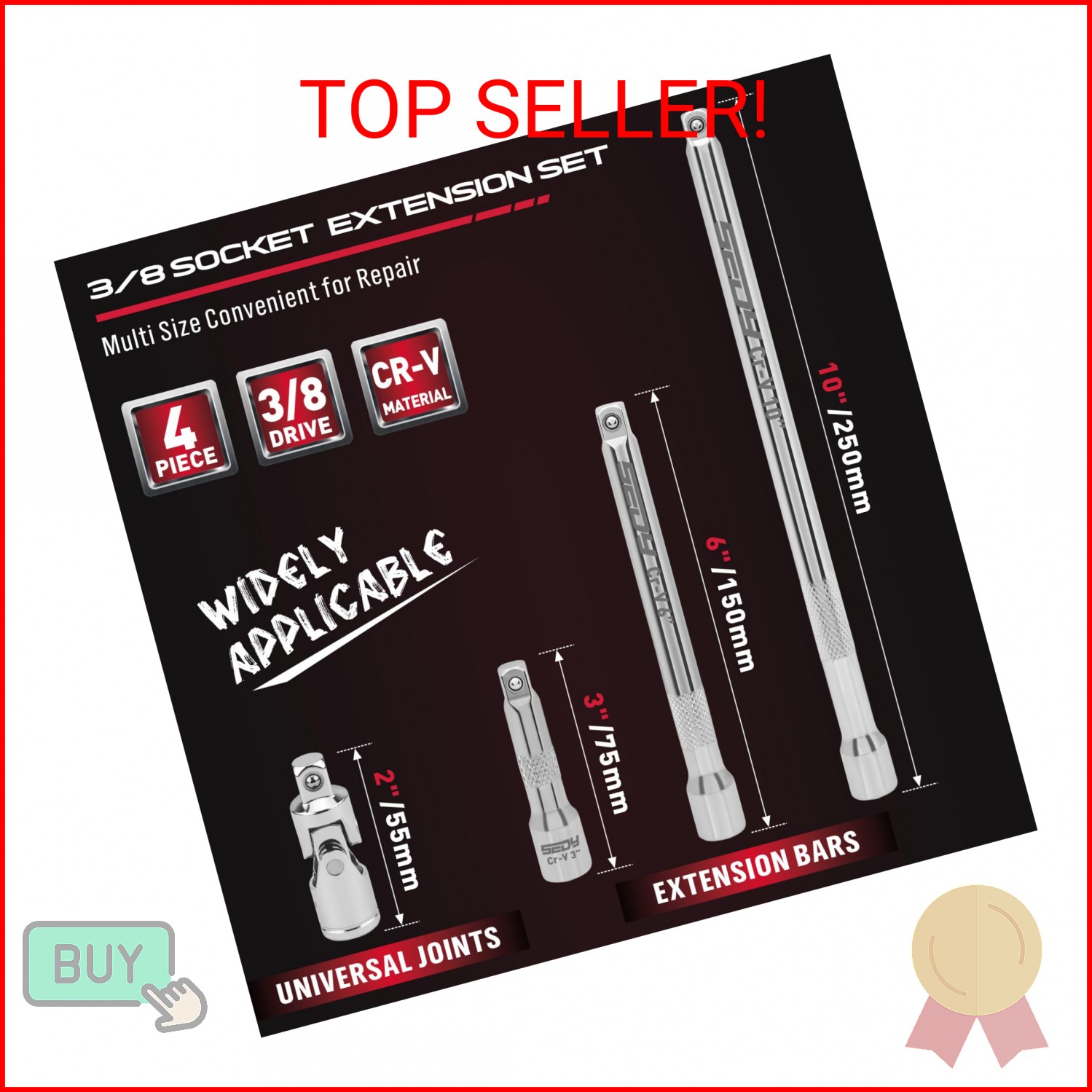 4-Piece 3/8″ Drive Socket Extension Bar Set, Professional Socket Extension Set I