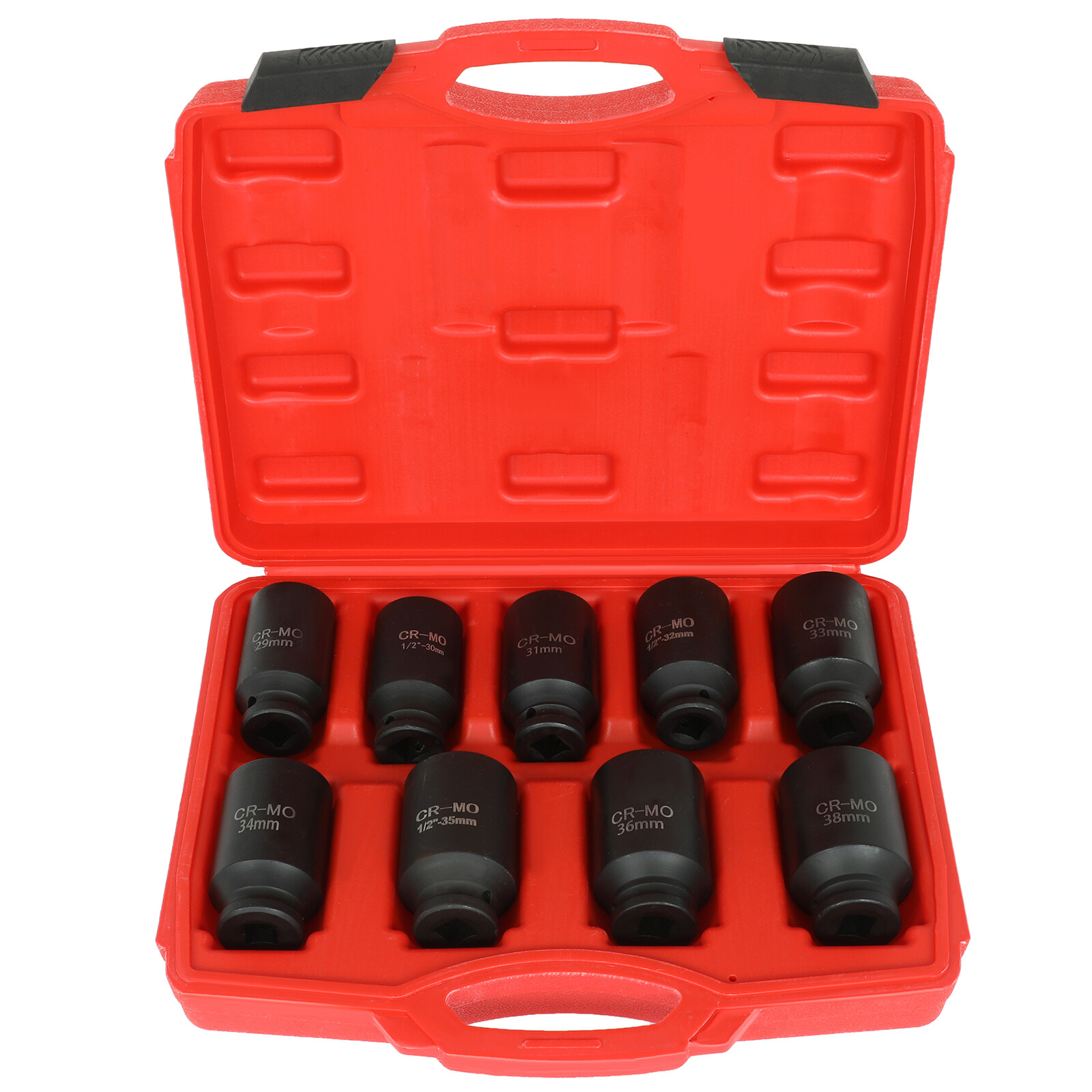 9pc Deep Impact Socket Set 1/2″ Drive Metric Axle Hub Nut Sockets 29-38mm & Case