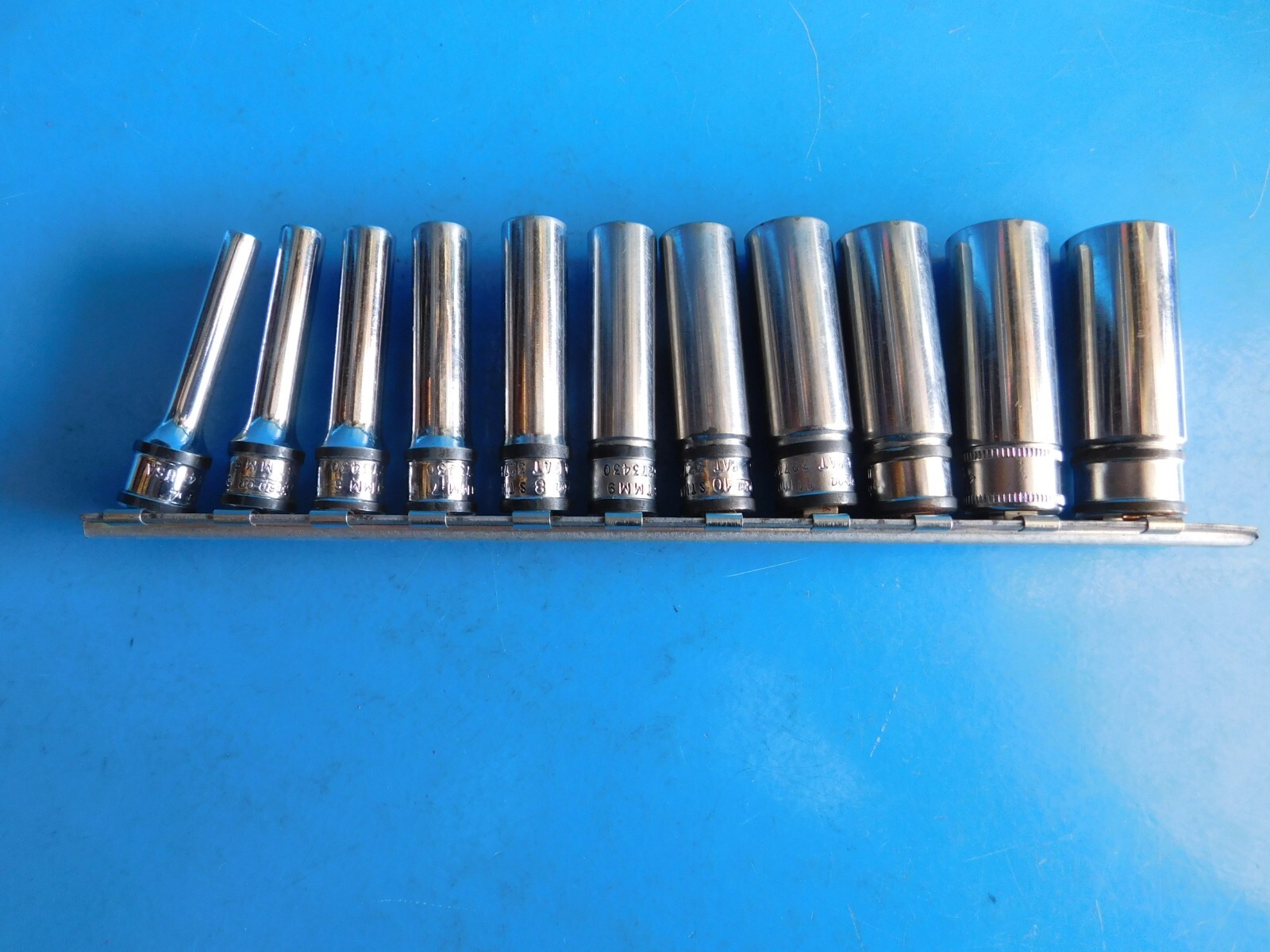 USED, SNAP ON 1/4 IN. DR. DEEP SOCKETS , 11 PC’S. 4MM THRU 14MM