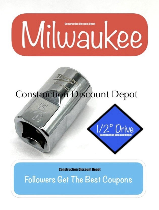Milwaukee 11/16″ in. 1/2″ Drive SAE 6 Point Standard Shallow Socket 45-34-9103