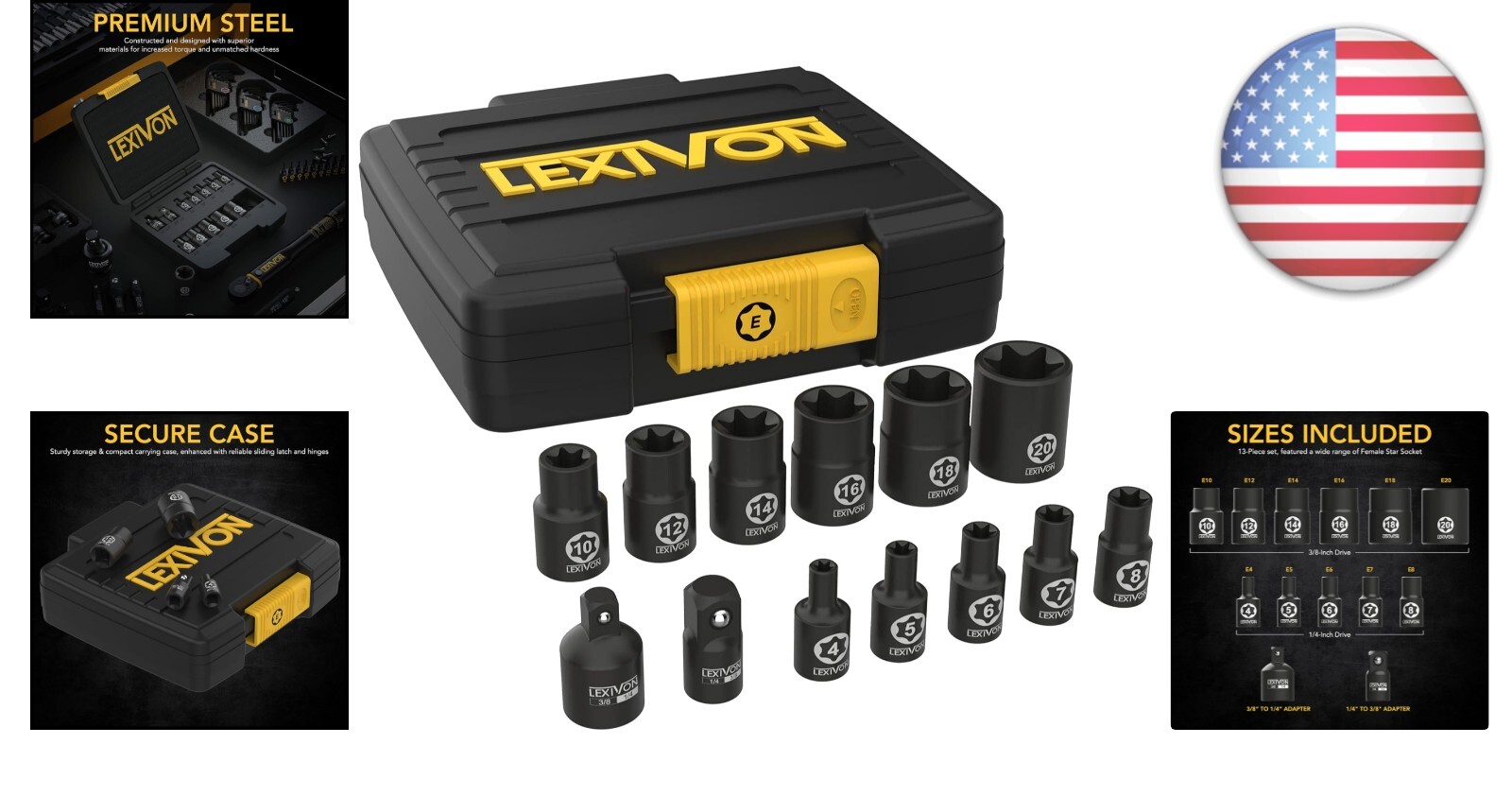Comprehensive 13-Piece E-Torx Socket Kit – Manganese Phosphate Finish & Adapters