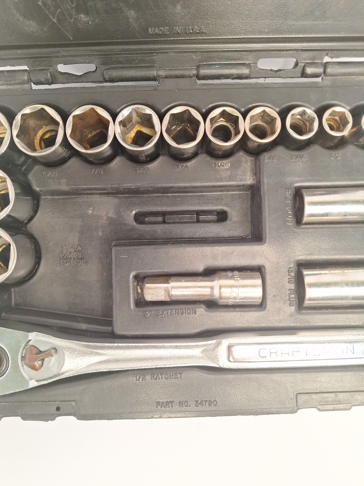 Craftsman USA 16 PC 1/2″ Drive 6 Point SAE Socket Set With Case #34790*READ*