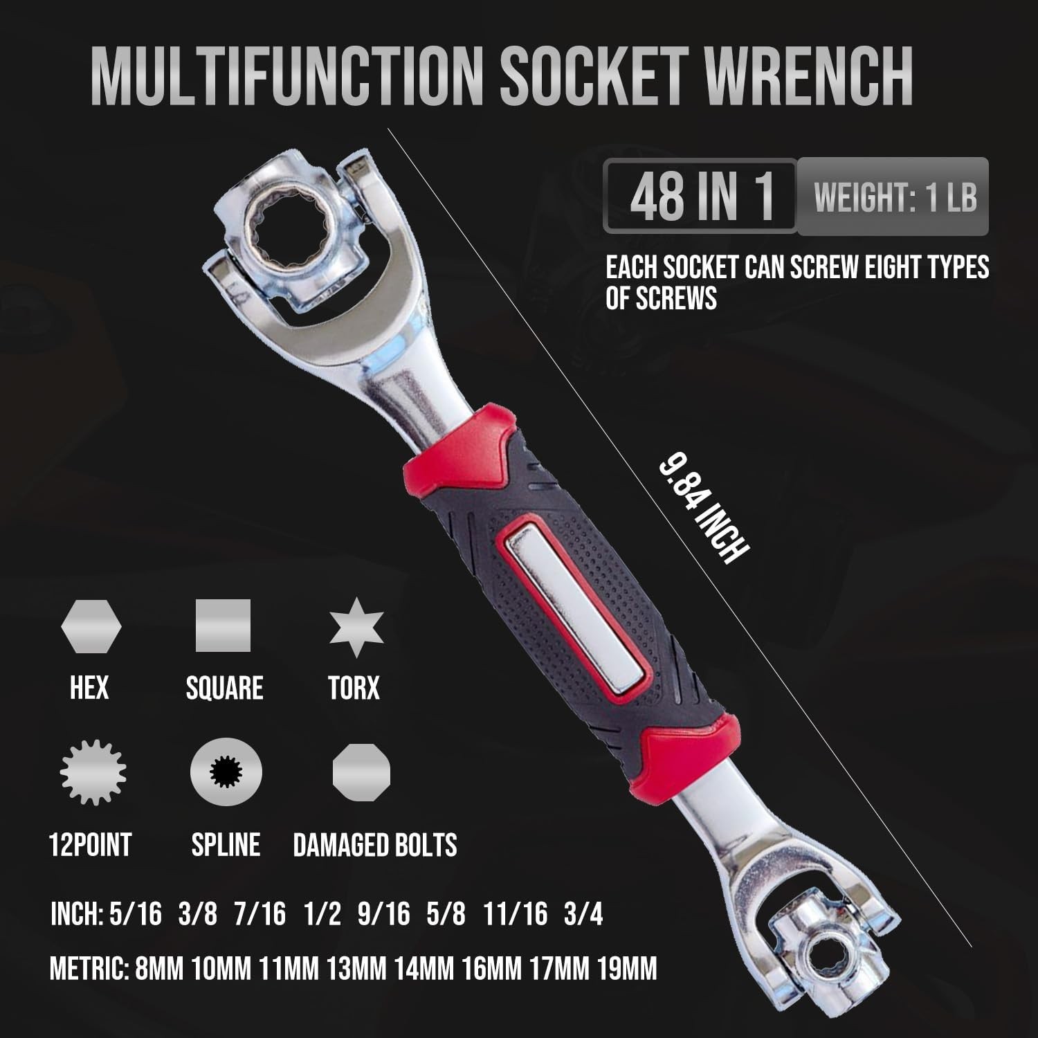 48-in-1 Socket Wrench, 360° Rotating Head, Stainless Steel Tool-USA STOCK