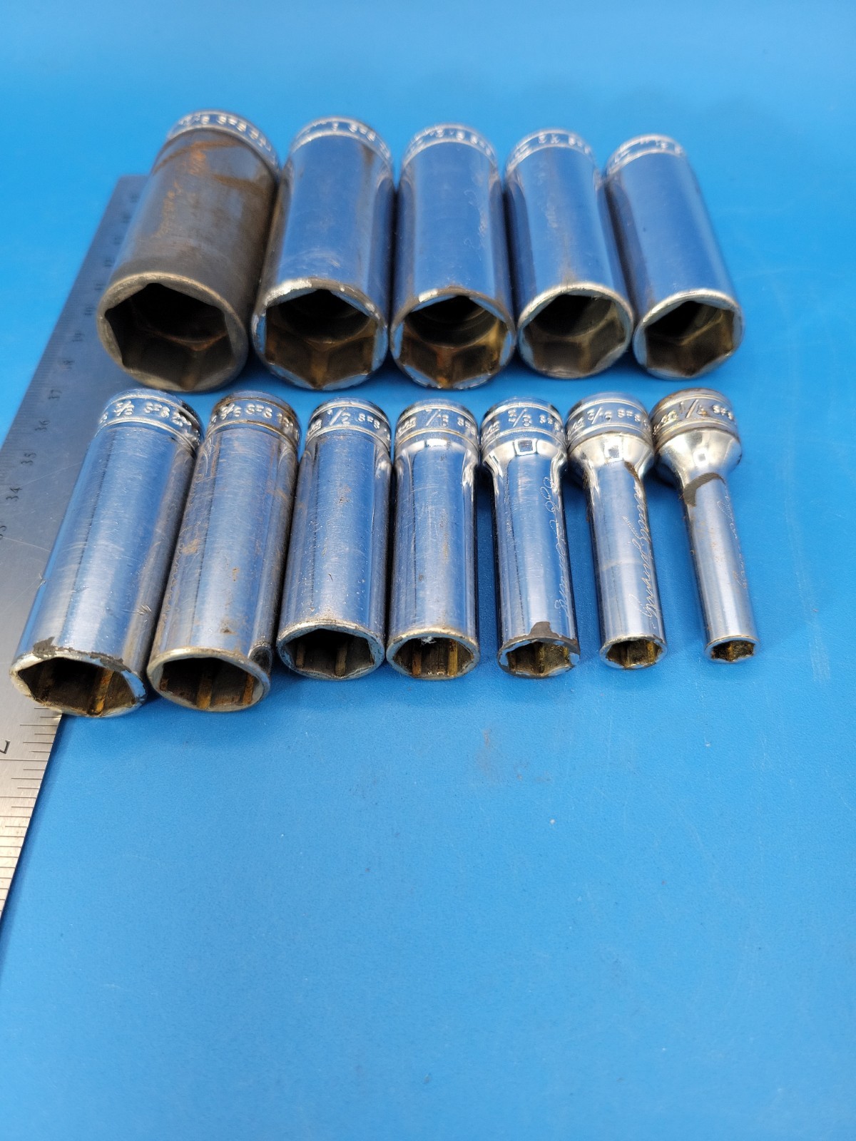Snap-on Tools Deep Socket Set ⅜” Dr ¼” to 15/16” 6 Pt SFS Ser 12 Pcs USA S-12-10