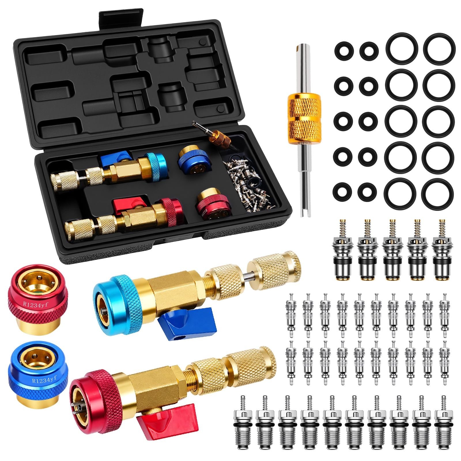 60pcs Schrader Valve Core Removal Tool Kit for R134A R1234YF R22 – High Low Pres