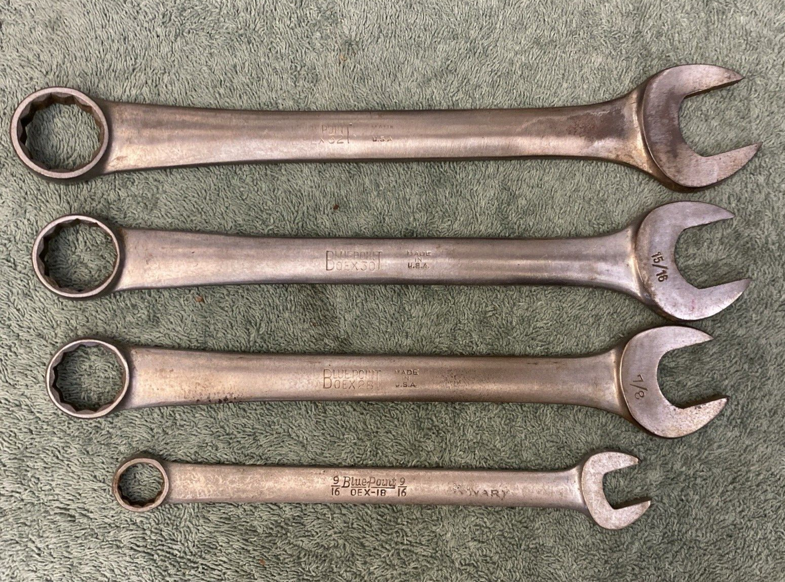Vintage Blue Point Combination Wrench Set Of 4, 12-Point 9/16” To 1” USA