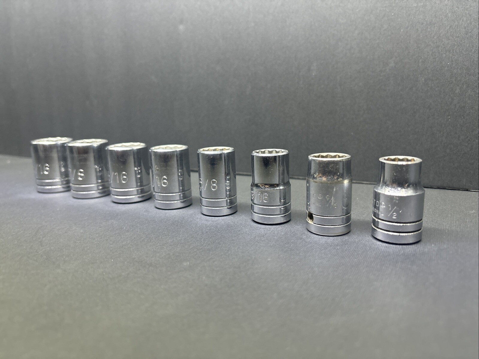 8 Proto 1/2″ Drive 7/8, 15/16, 13/16, 11/16, 9/16 SAE Sockets Chrome 12 Pt USA