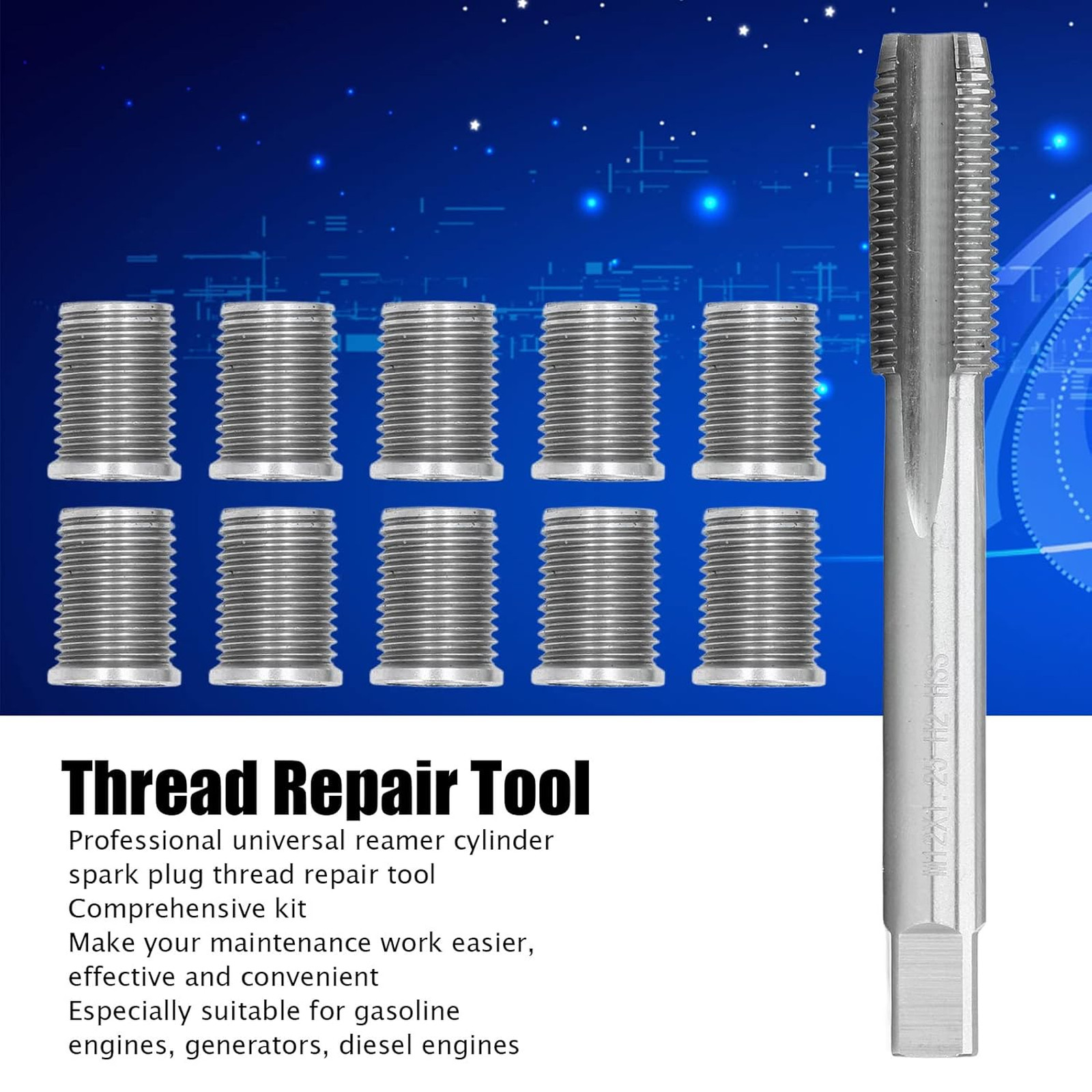 Spark Plug Thread Repair Kit M10x1.25 M12x1.25 Stainless Steel Engine Repair Tap