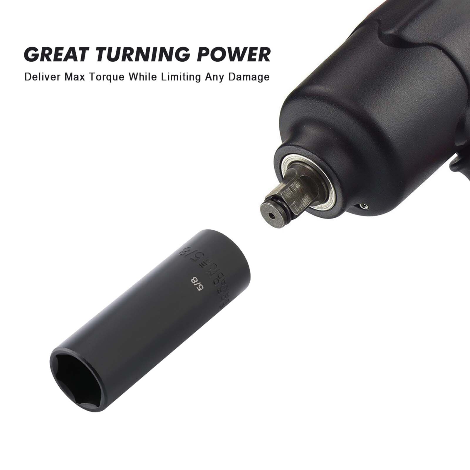 12 Pcs 3/8-Inch Drive Impact Socket Set 6-Point SAE, Deep, CR-V, 5/16″ to 1″,