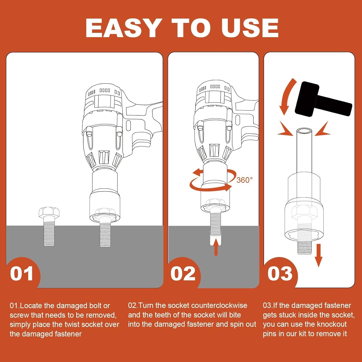 Lug Nut Remover Tool Wheel Lock Removal Kit Nuts Screws Bolts 1/2 Drive Impact..
