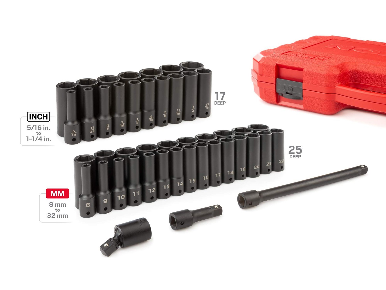 TEKTON 1/2 Inch Drive Deep 6-Point Impact Socket Set, 45-Piece (5/16-1-1/4 in…