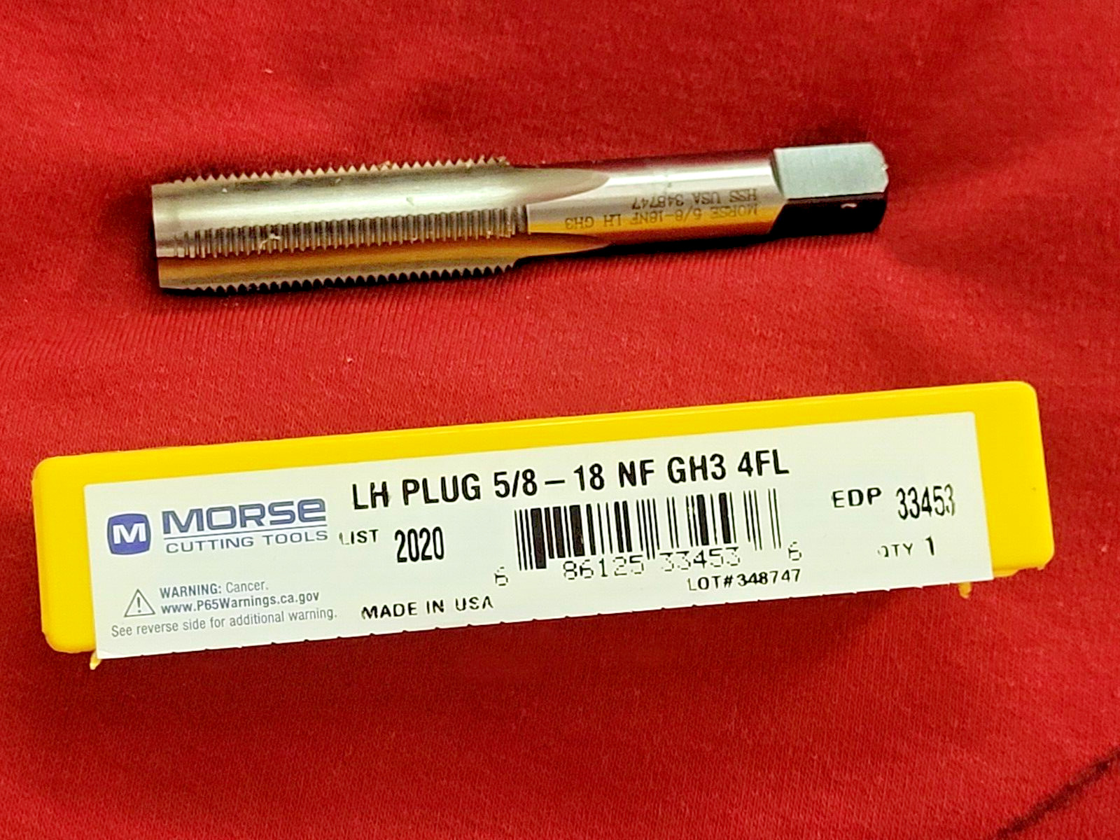 5/8-18 NF Plug Tap LEFT HAND Morse MT3733453 Hand Tap GH3 USA Morse