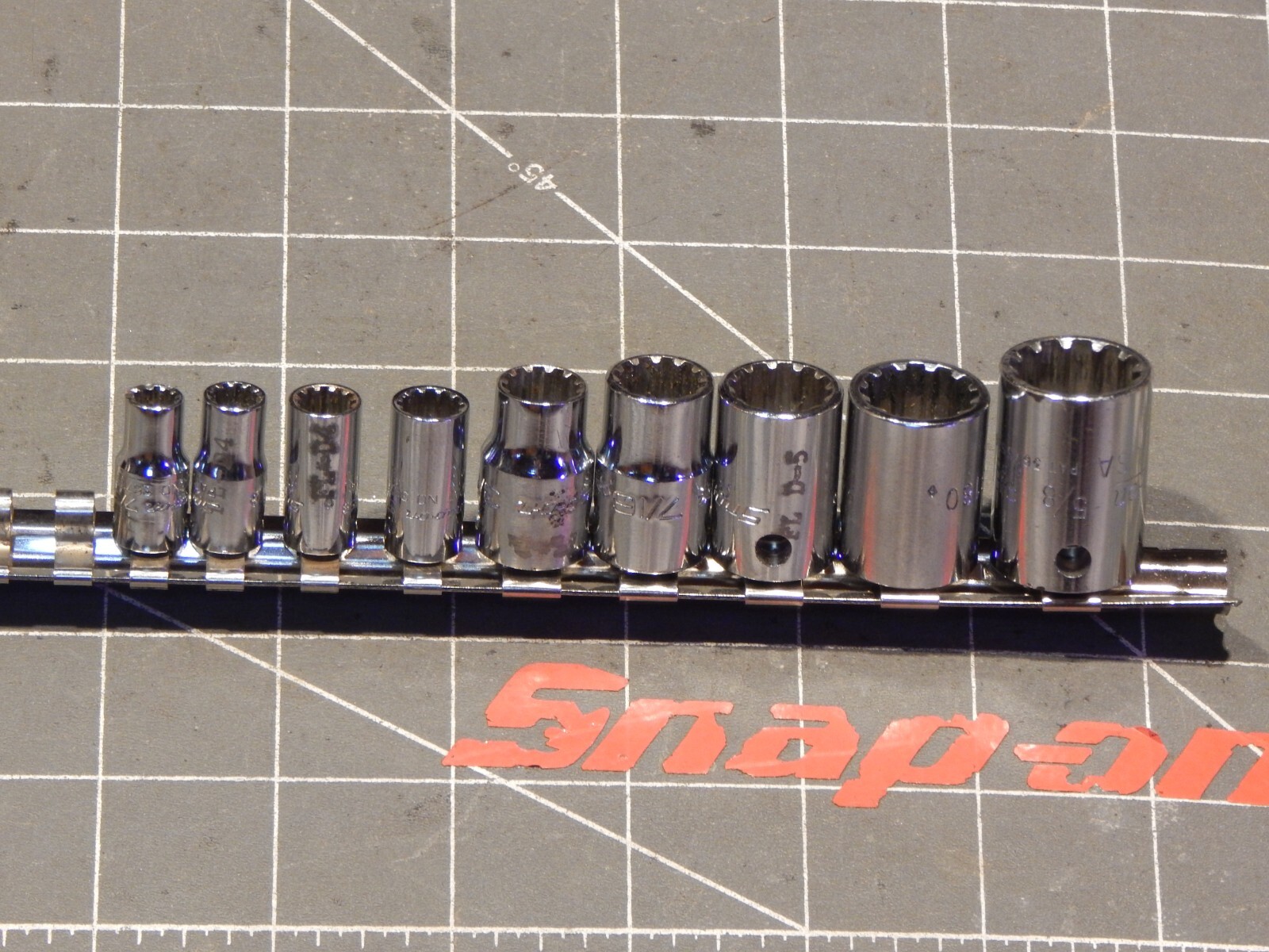 Snap On 9Pc SAE 1/4 3/8 Drive Shallow Spline Socket Set 7/32″ 5/8″ 12Pt 209TFES