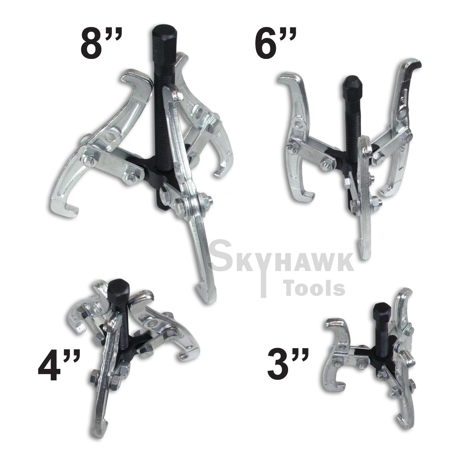 4 Pc Mechanic Gear Puller 3 Jaw Set 3″ 4″ 6″ 8″ Gear Pulley Bearing Puller Auto