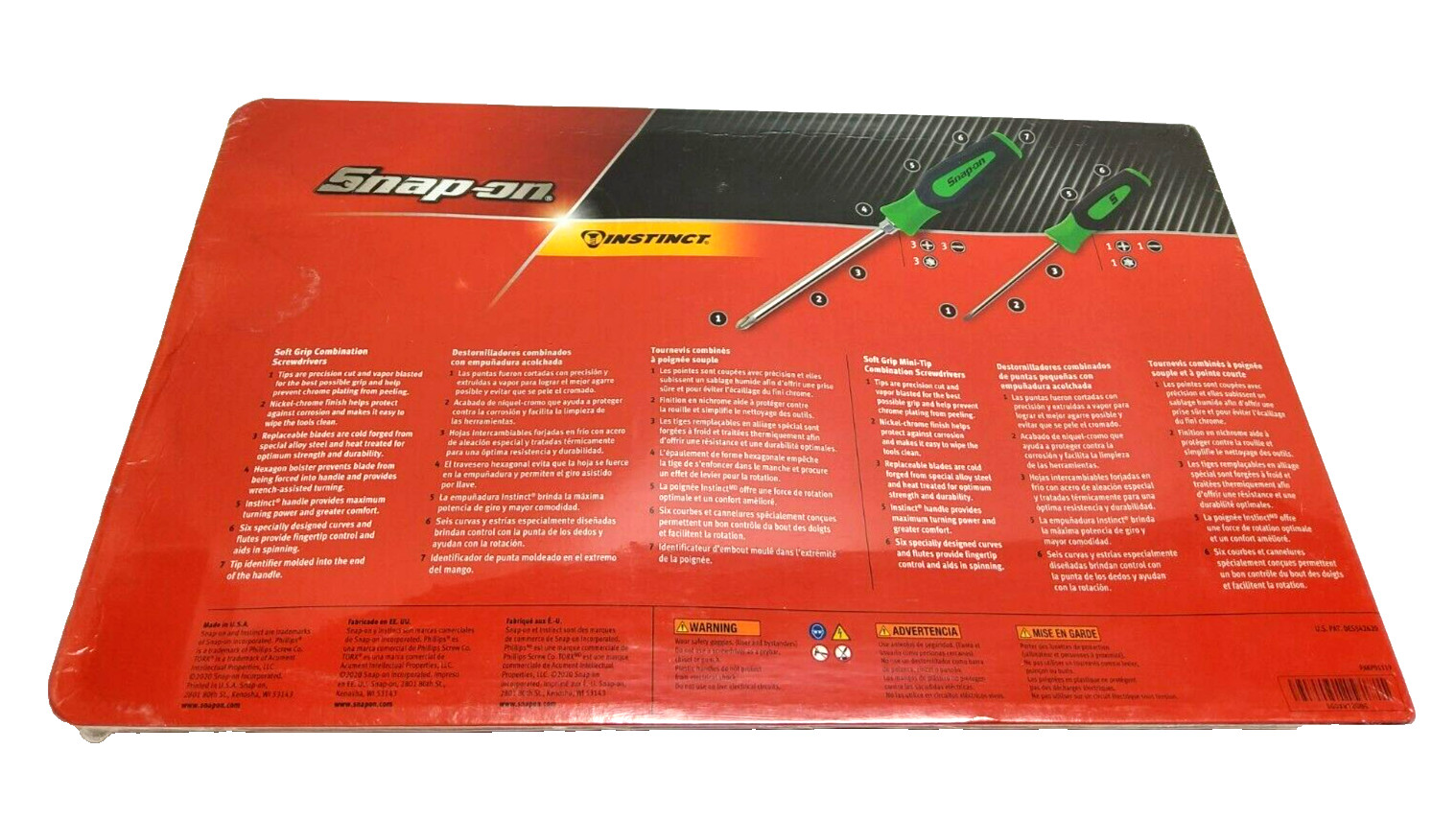 New Snap-on SGDXW120BG 12pc Soft Grip Combination Screwdriver set GREEN Sealed