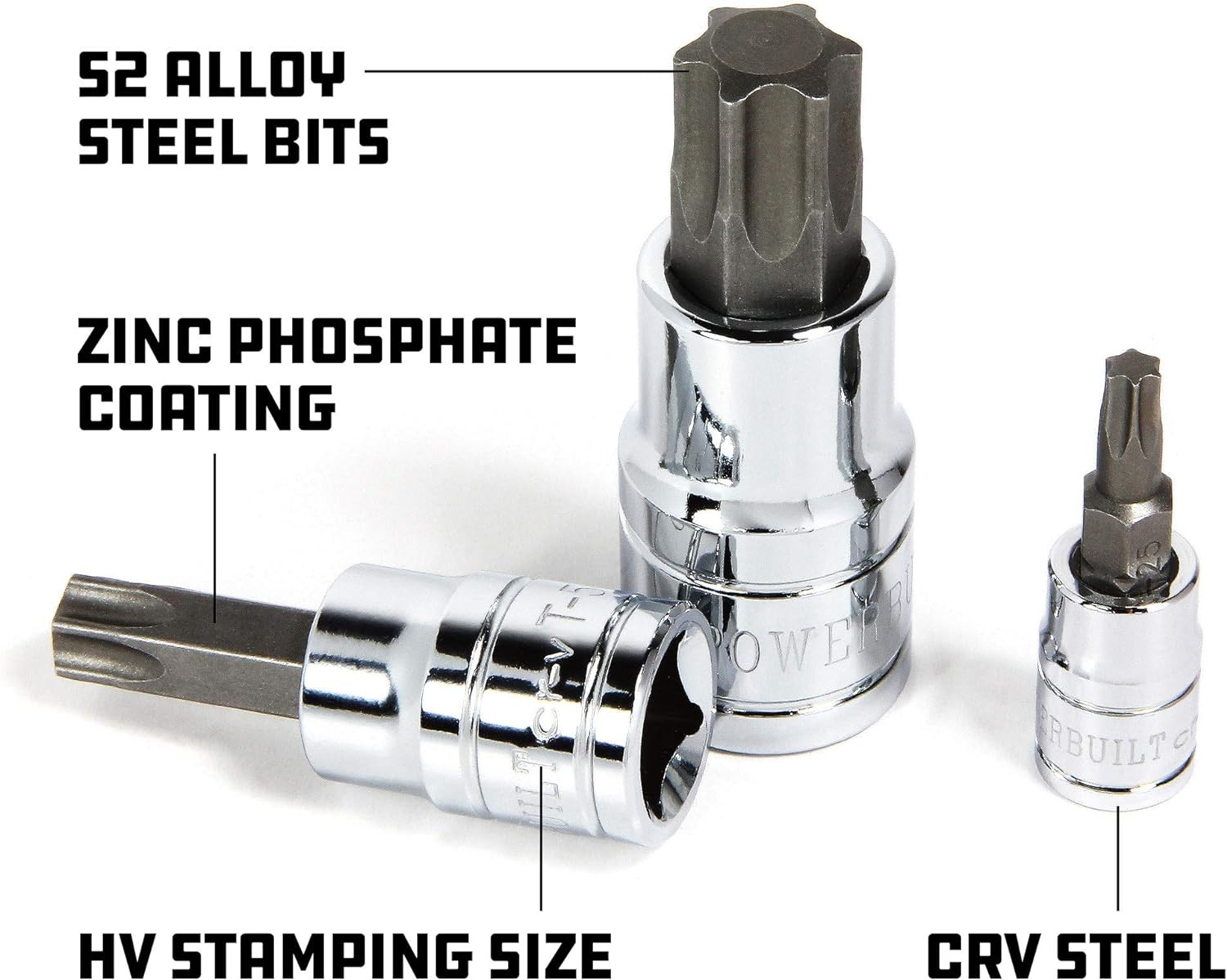Powerbuilt 6 Pc. 1/4 in. Drive Torx Bit Star, 3/8 Drive, 6 Piece, Silver