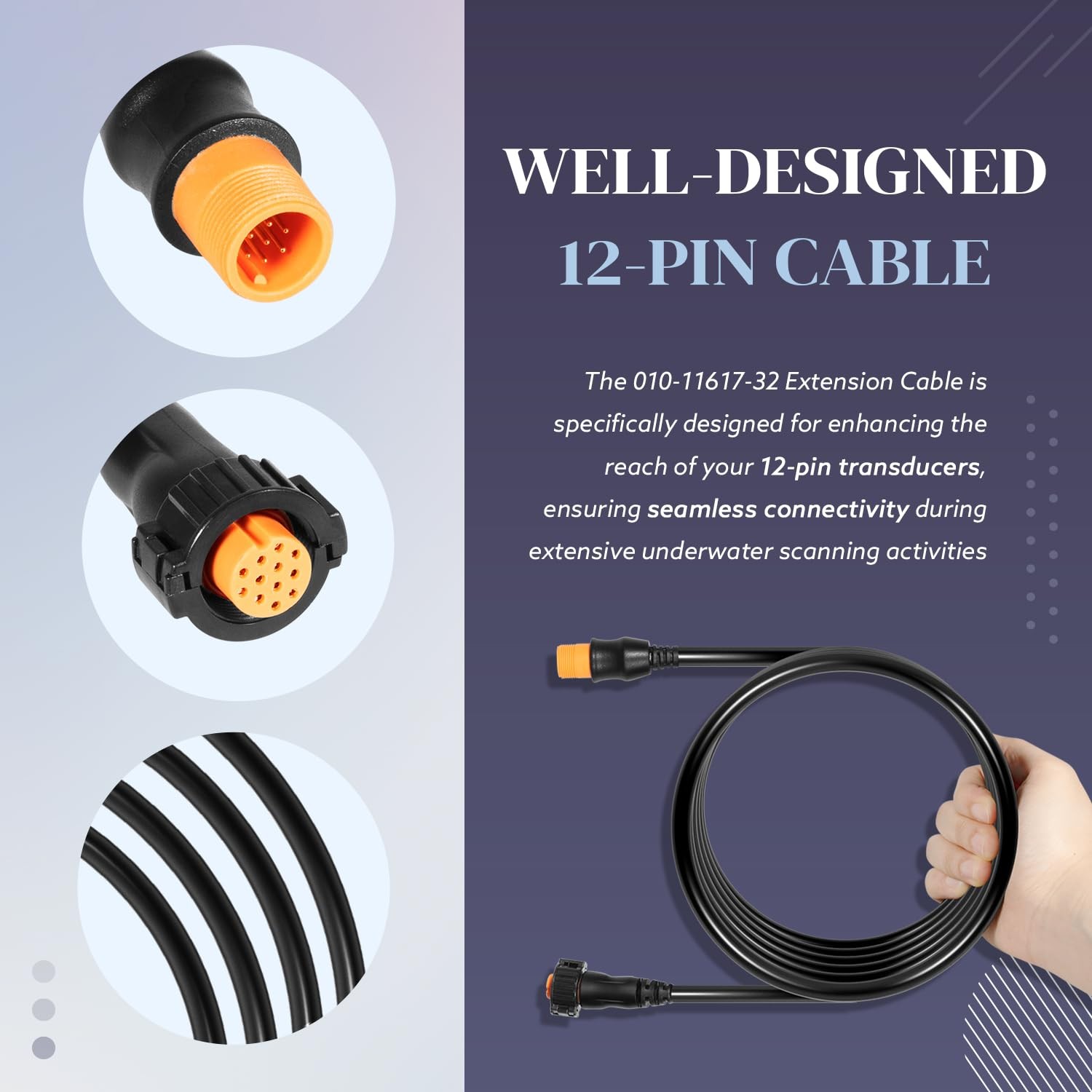 Transducer Extension Cable 12-Pin, for Garmin GPSMAP, Striker