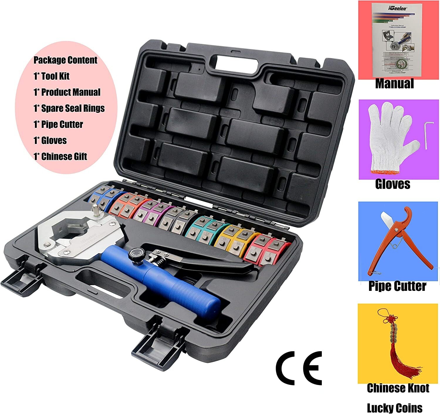 Hydraulic Hose Crimper Tool with 7 Die Set for Vehicle AC Line Fitting Auto Shop