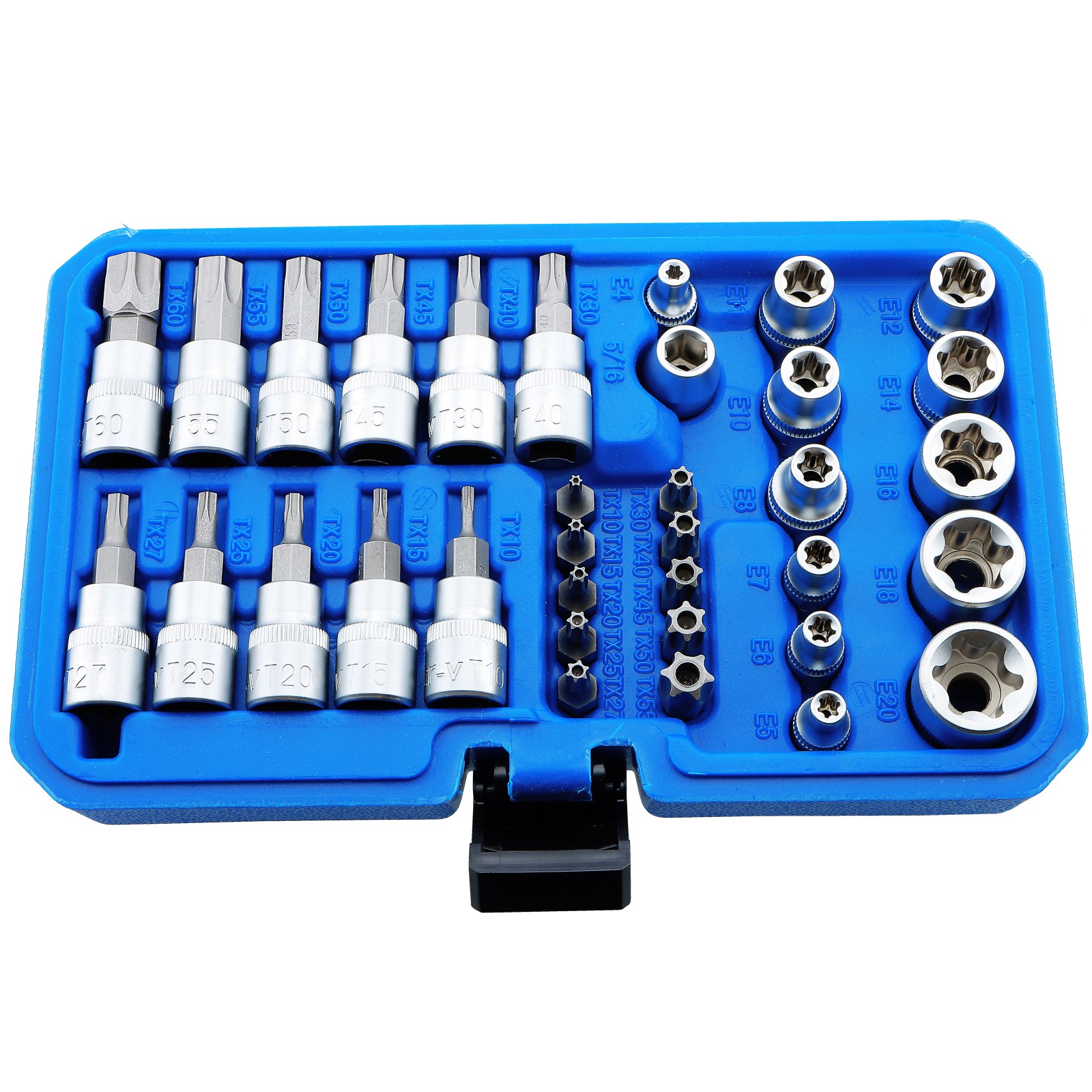 Socket wrench set for TORX E4 – E20 / T10 – T60 socket wrench bit set