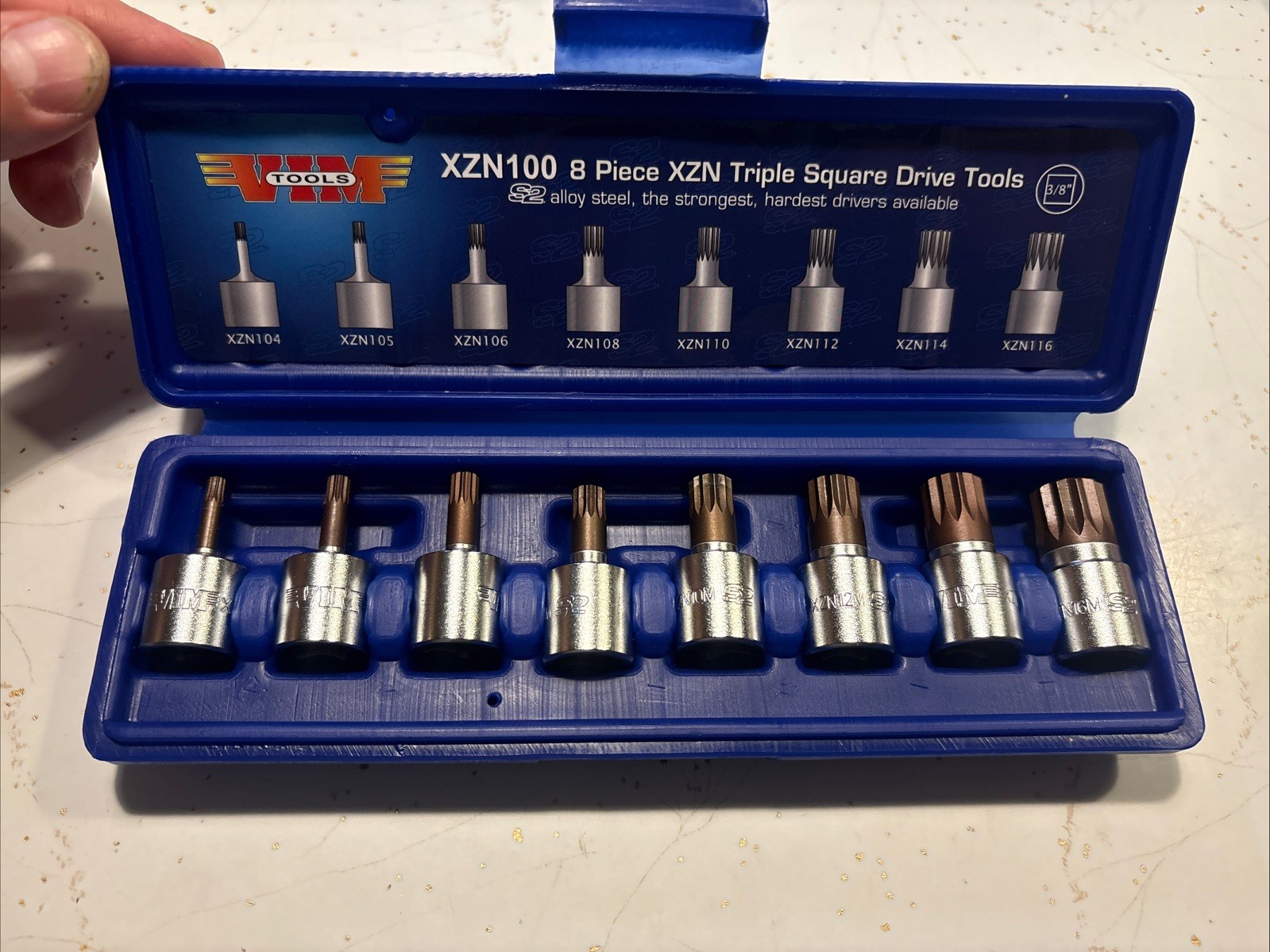 VIM Tools XZN100 8-Piece Triple Square (XZN) Driver Set – 3/8″ Drive 4M-16M
