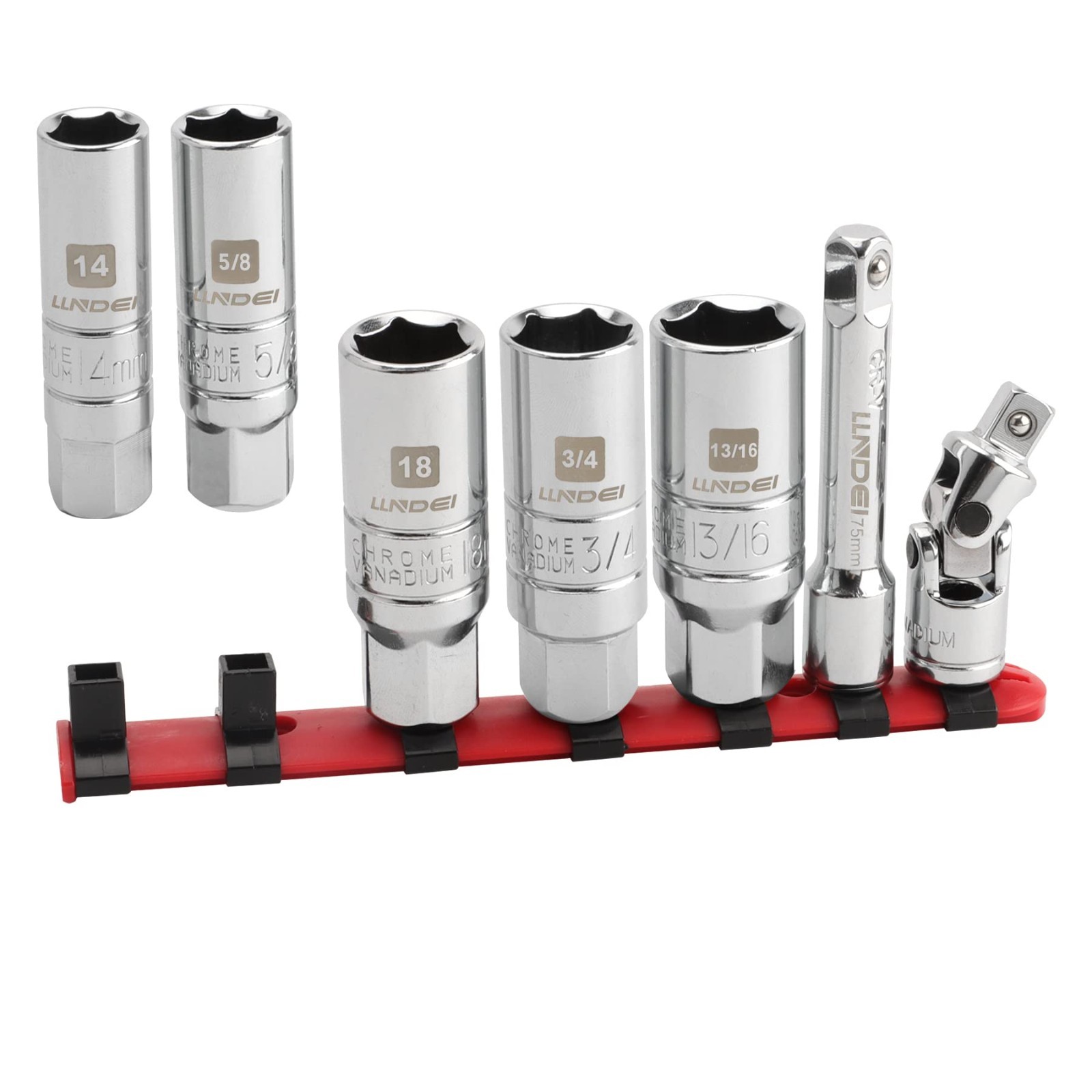 7PCS Spark Plug Socket Set 3/8″ Drive, 14mm 18mm 5/8″ 3/4″ 13/16″, Thin Wall CR-