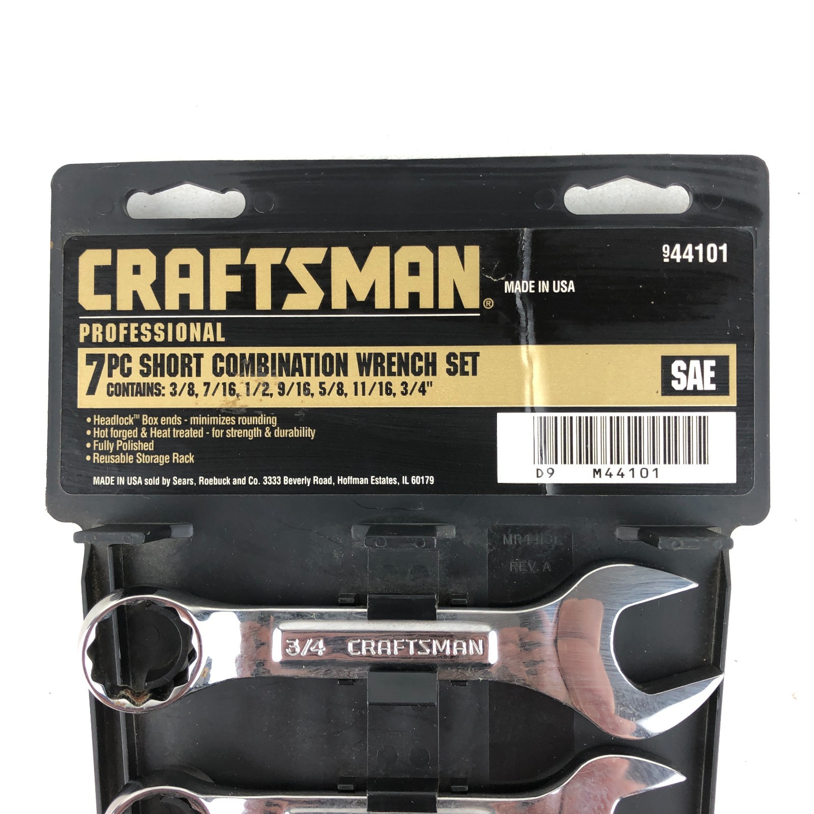 Craftsman Professional 7 Pc Short Combination Wrench Set SAE Stubby USA VV 44101