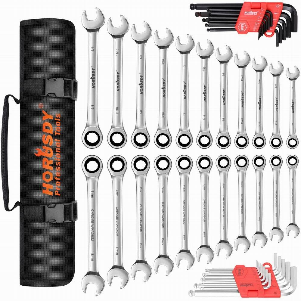 48Pcs Ratchet Spanner & Hex Wrench Set Ball End Allen Key SAE Metric Carry Pouch