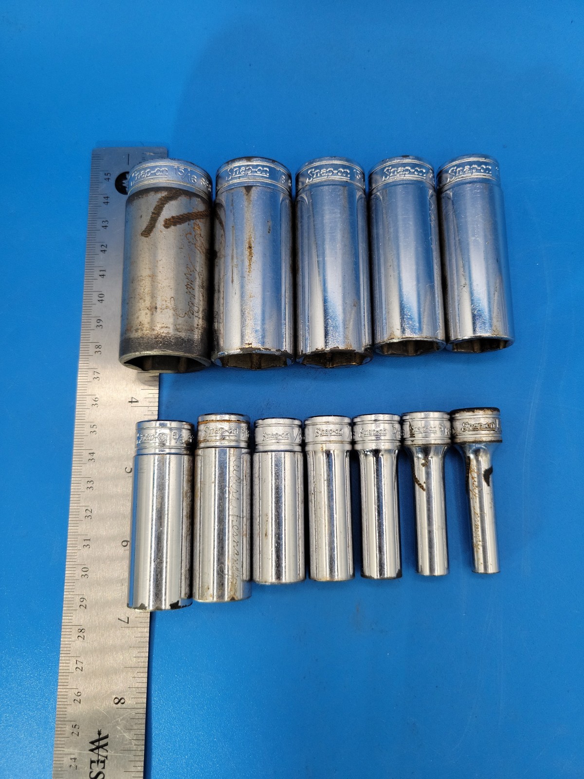 Snap-on Tools Deep Socket Set ⅜” Dr ¼” to 15/16” 6 Pt SFS Ser 12 Pcs USA S-12-10