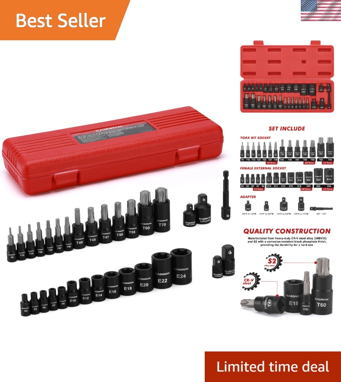 32-Piece Heavy-Duty Torx Socket and E-Torx Set