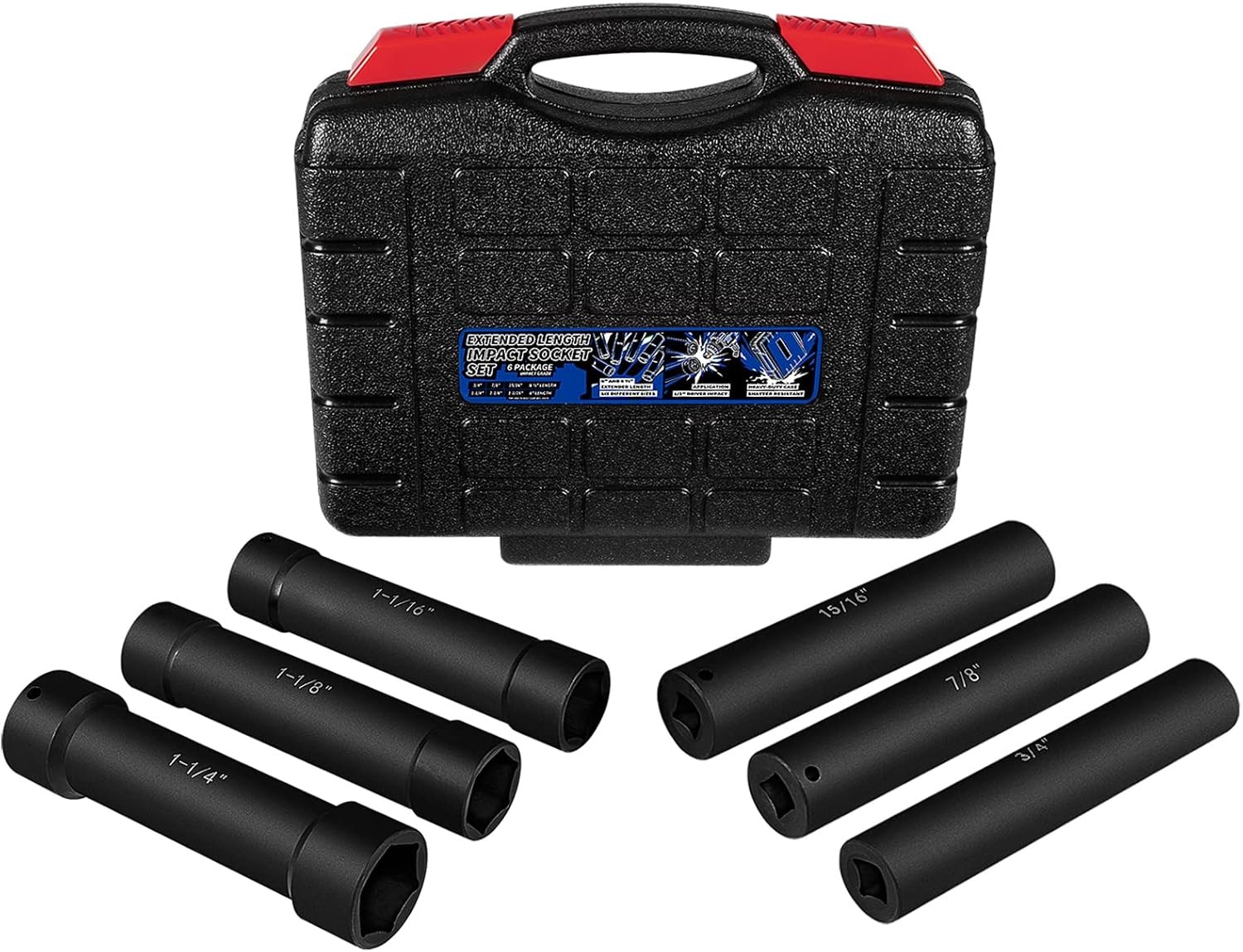 1/2Inch Drive Extended Length Impact Socket Set-6 Piece Extra Deep Impact Socket