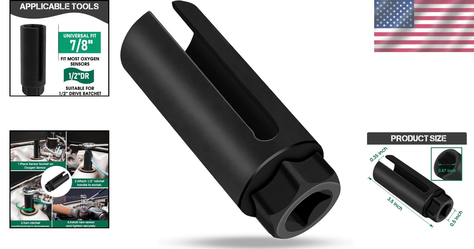Oxygen Sensor Socket 22mm 7/8 in, 1/2 in Drive O2 Sensor Removal Tool, Heavy-…