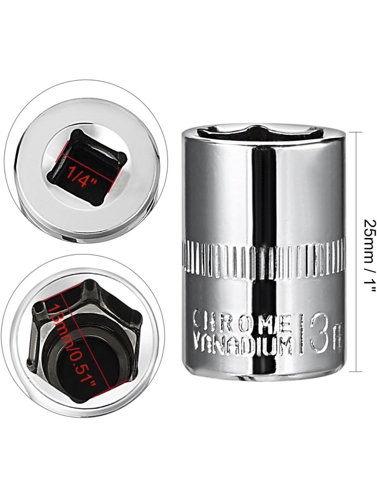 2pcs 1/4-Inch Drive 13mm 6-Point Shallow Socket Metric Cr-V