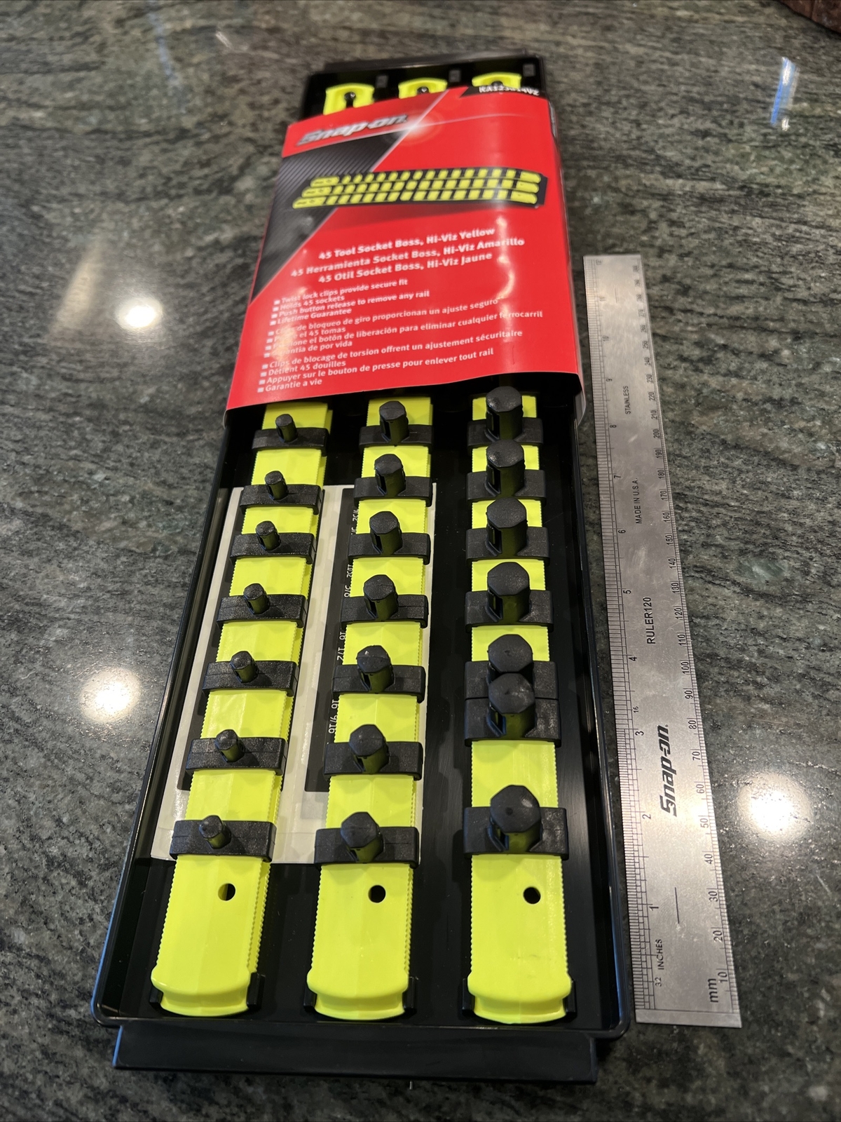 Snap On ka123814vz twist lock socket rail tray 1/2, 3/8, 1/4″ hi viz