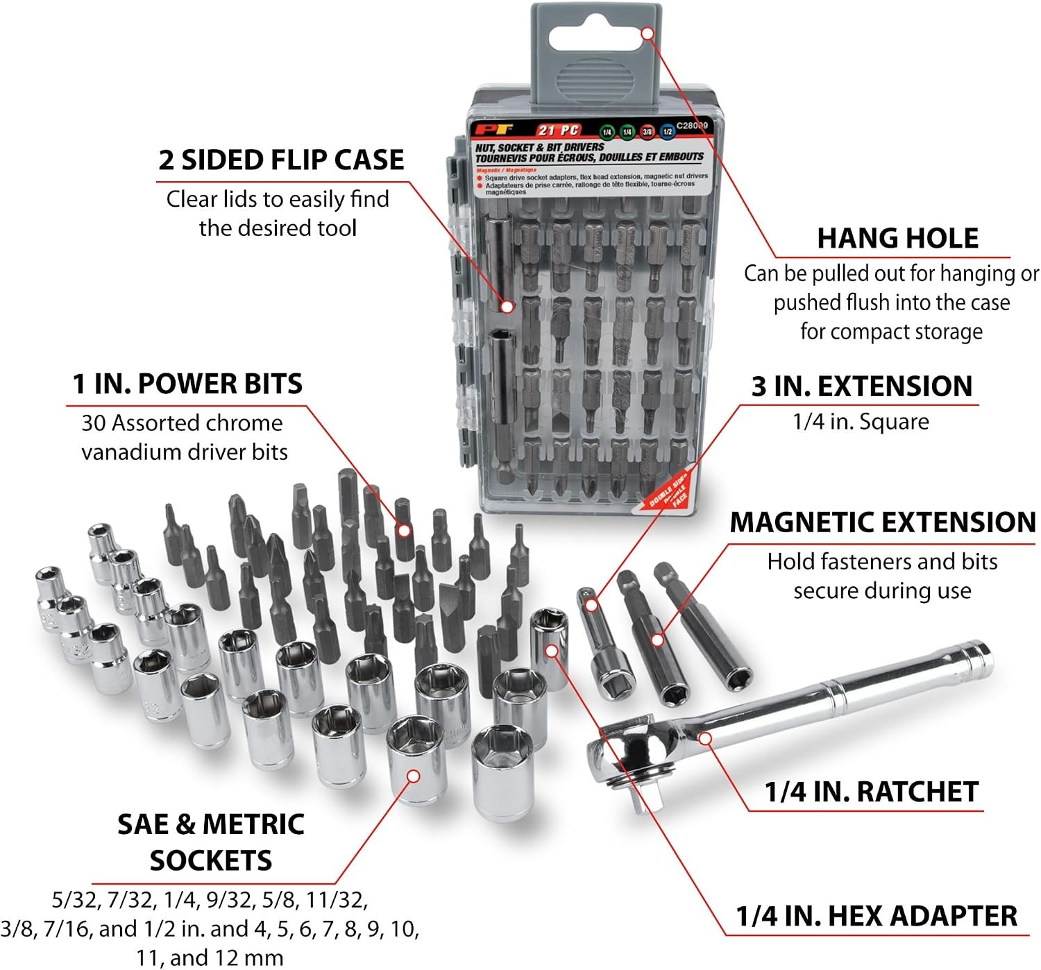W9046 52pc Socket and Bit Driver Set with 1/4-Inch Drive Ratchet, SAE and Metric