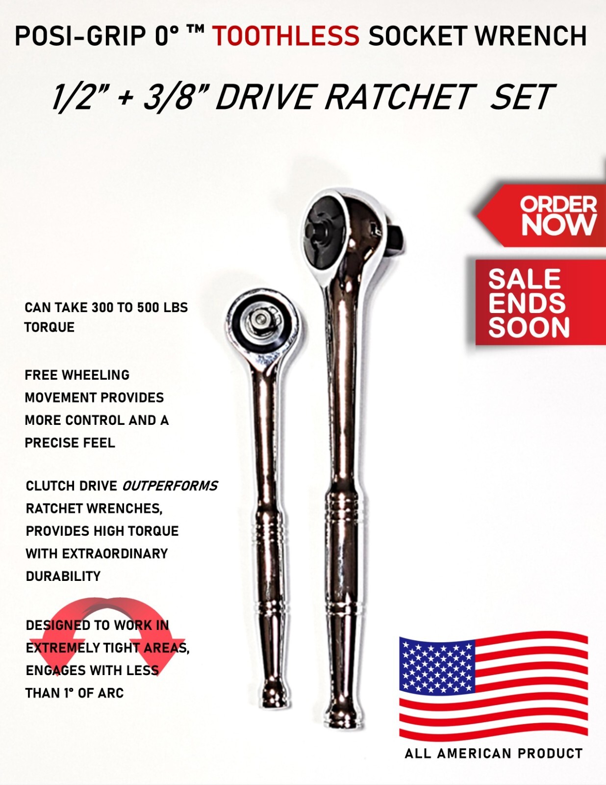 Posi Grip Ratchet, New, MADE IN USA 1/2 & 3/8 GEARLESS